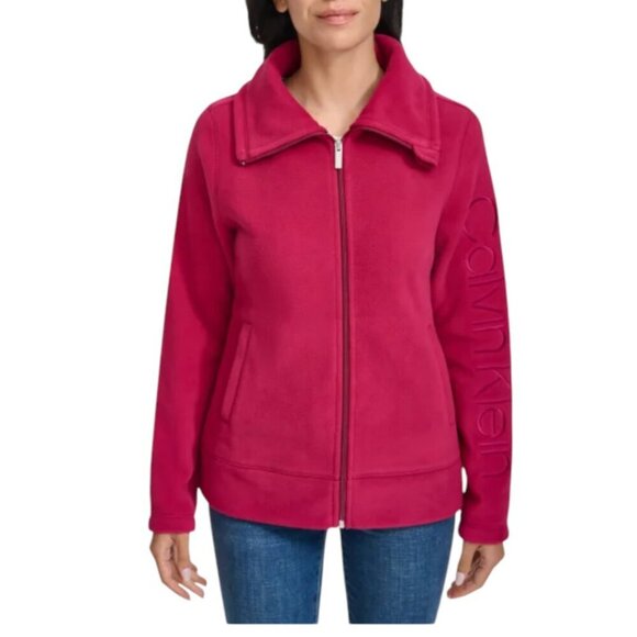 NEW Calvin Klein Polar Fleece Zip Up Jacket | Magenta - Picture 1 of 6